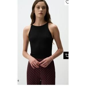 Jimmy Key Black Ribbed Crop Tank Size Small